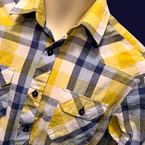 John Lennon Yellow/Blue Button Up Shirt Size Medium - Picture 2 of 6